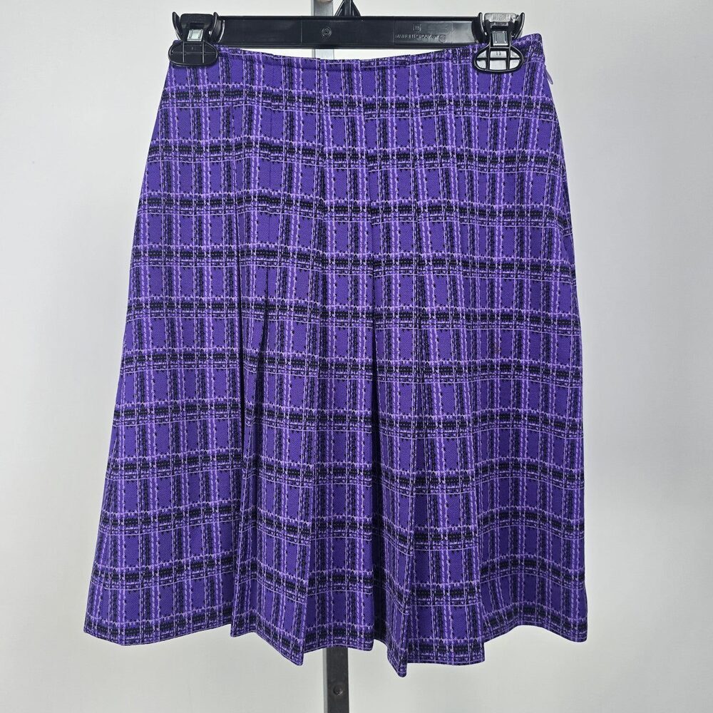Vintage Tan Jay Purple Plaid Pleated Mini Skirt Size 8